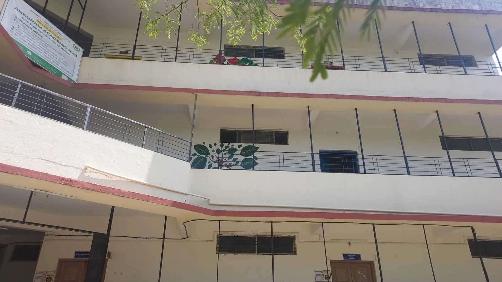 Ankuram building courtyard with open corridors and painted wall details